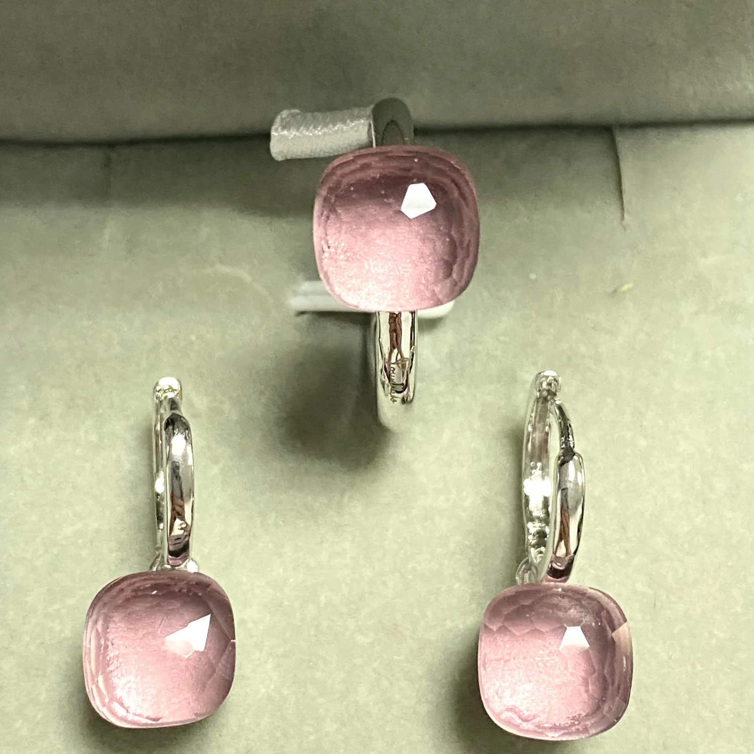 

Pomellato Candy Jewelry Set For Women Square Yellow Purple Pink Crystal Ring Earrings Set Candy Crystal Jewelry Candy Ring Set