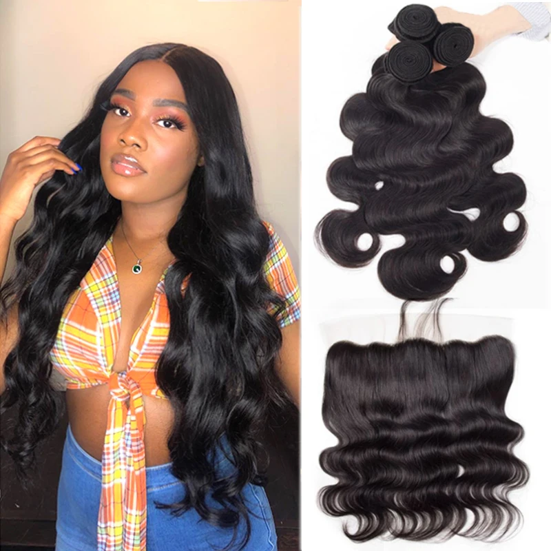 Body Wave Hair Bundles With Frontal Brazilian 100% Human Hair Bundles With Closure 13x4 Transparent Lace Hair With Bundles IJOY
