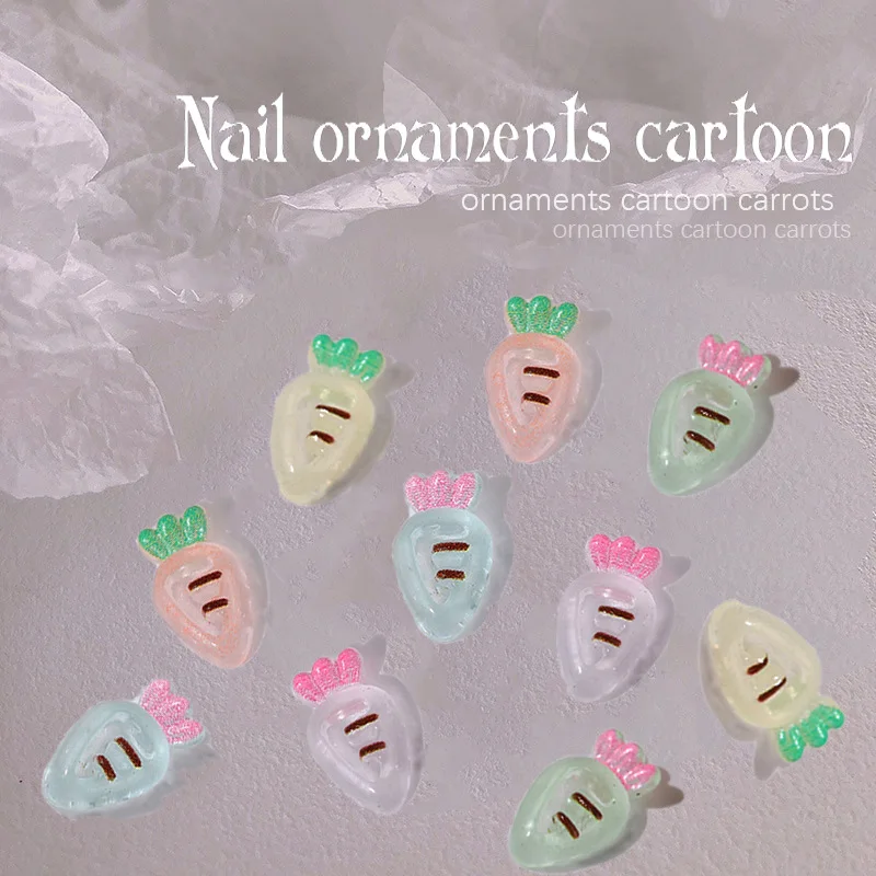 

24pcs new nail luminous accessories cute little carrots DIY resin cartoon fluorescent radish nail decoration