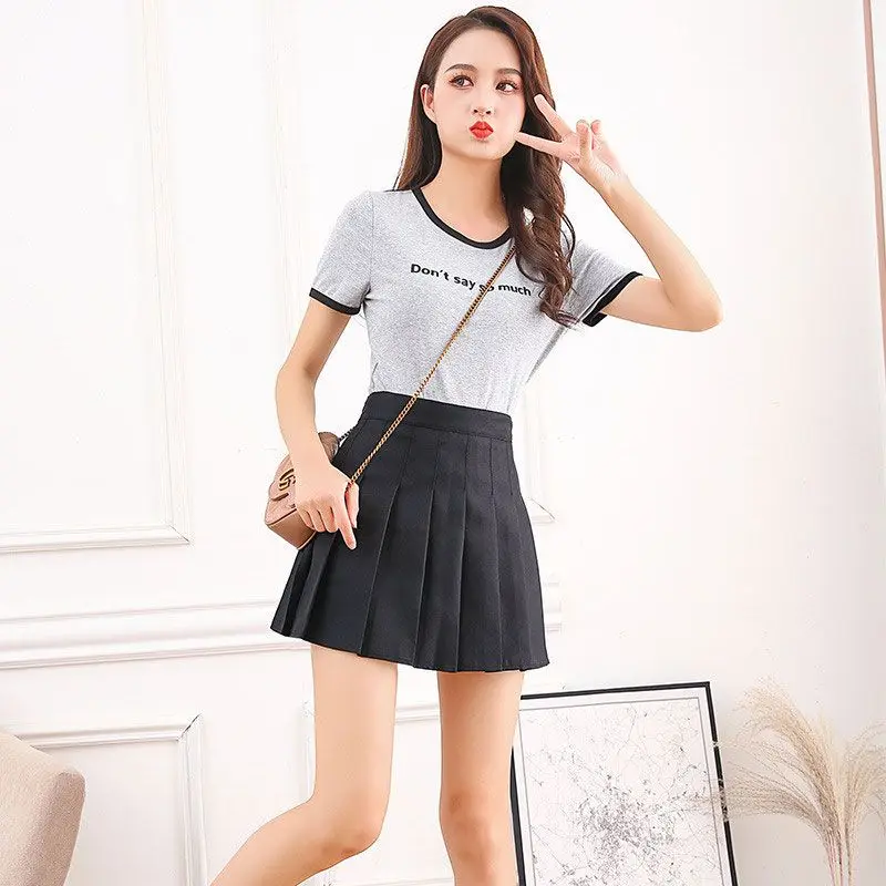 Фото High Quality Pleated Skirt Female Spring and Autumn High Waist Slimming A-line Skirt Summer Student Skirt Olid Color Minimalist №3