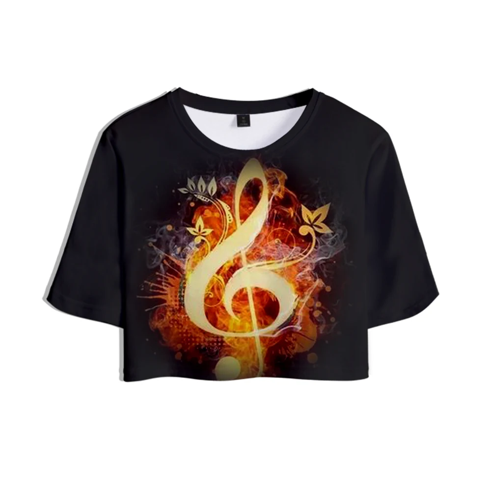 

2022LIANSHUO Summer New O-neck Clothing Women's Music Print Trend Tops Beach Travel Breathable Short-sleeved Sexy T-shirt Shirts