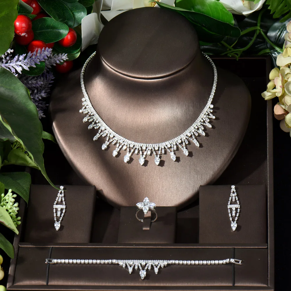 

Fashion Creative Cubic Zirconia Big Unique Necklace Pendants Sets for Women Statement Party Engagement Wedding Jewelry Set N-545
