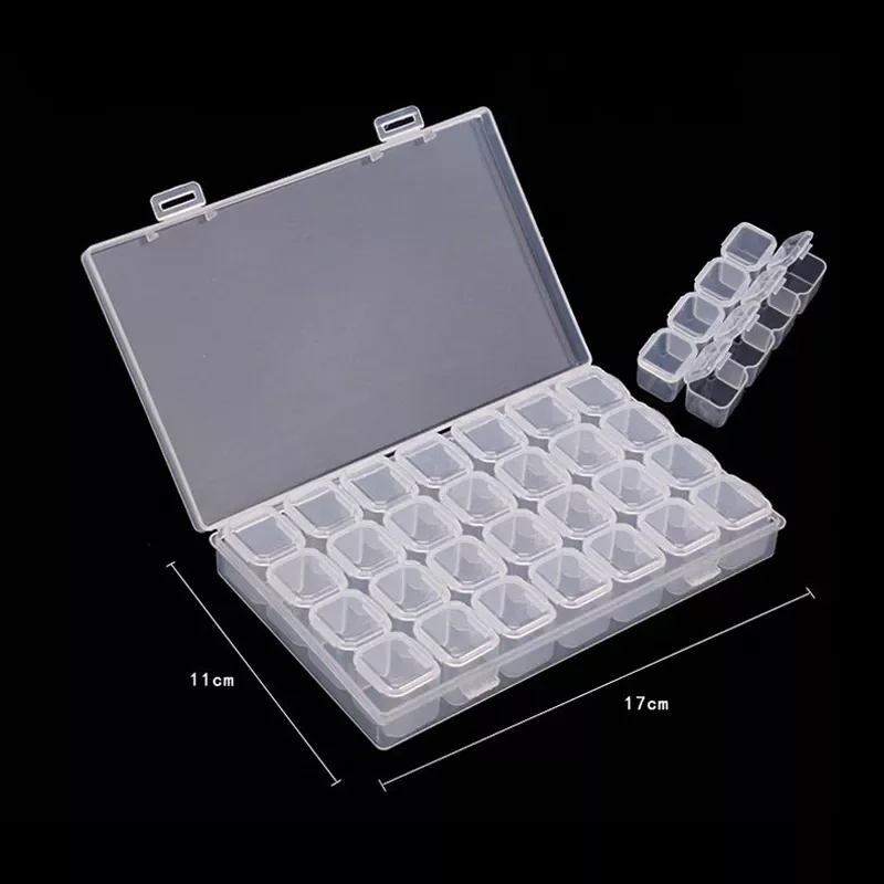 

Set 28 Slots Empty Nail Storage Box Case For Rhinestones Alloy Parts Organizer Case Storage Beads Jewelry Boxes