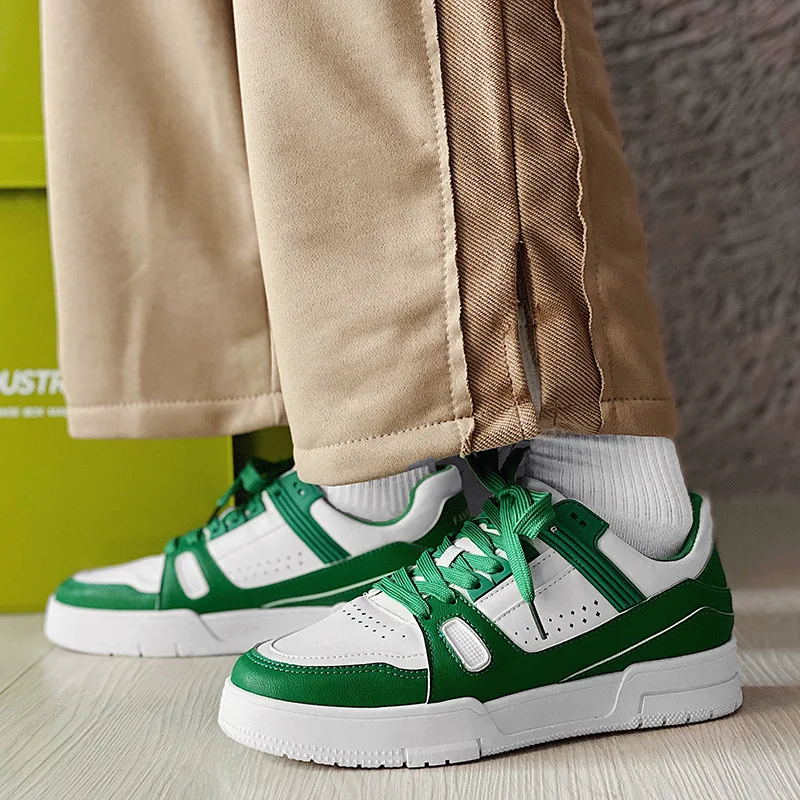 

Men White PU Leather Office Casual Shoes Low Top Lace Up Sneakers Running Run Away Shoes Fashion Korean Style Trendy Skate Shoes