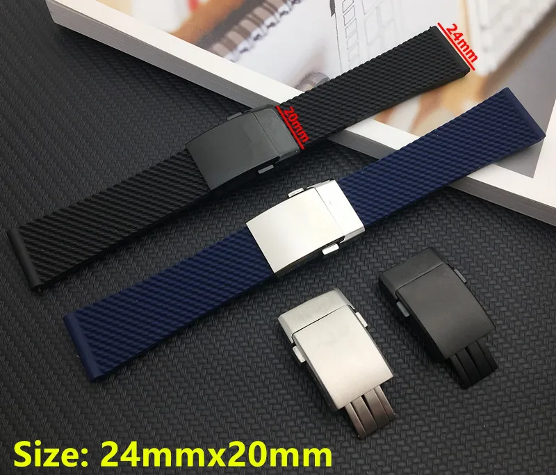 

Soft Black dark blue soft Silicone Rubber Watch band 22mm 24mm WatchBand Bracelet For navitimer/avenger for Breitling strap
