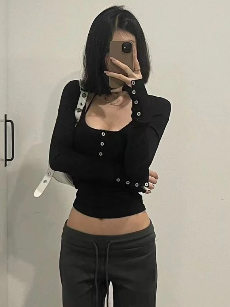 Y2k эстетические винтажные однобортные футболки 2024 уличная одежда трикотажные