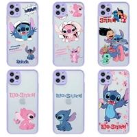 cute cartoon lilo stitch angle phone case for iphone 13 12 11 pro max mini xs 8 7 plus x se 2020 xr light purple matte cover