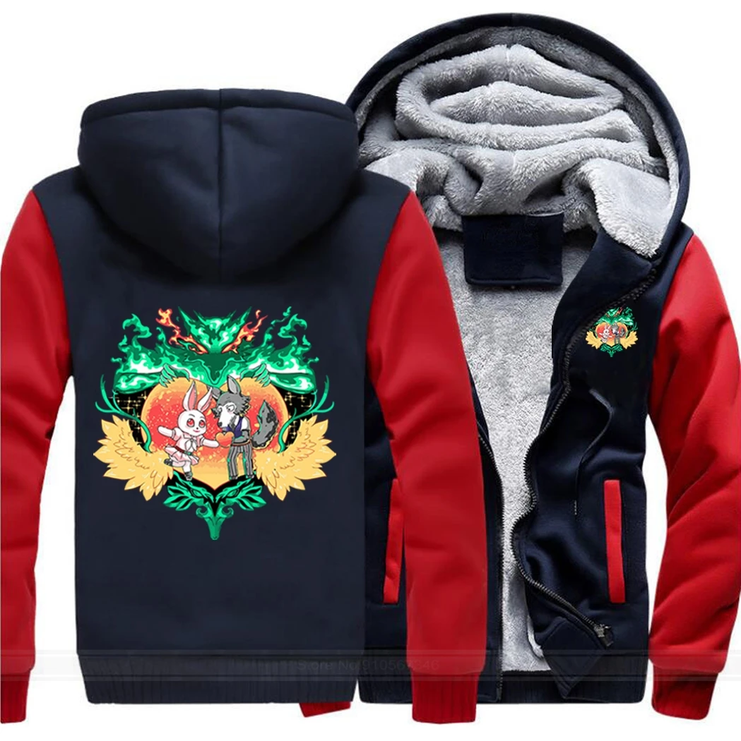 

Japanses Anime Beastras Legoshi And Haru Coat Hoodie Street Jackets Winter Warm Thick Hoodie Top Men Fitted Black Sweatshirt