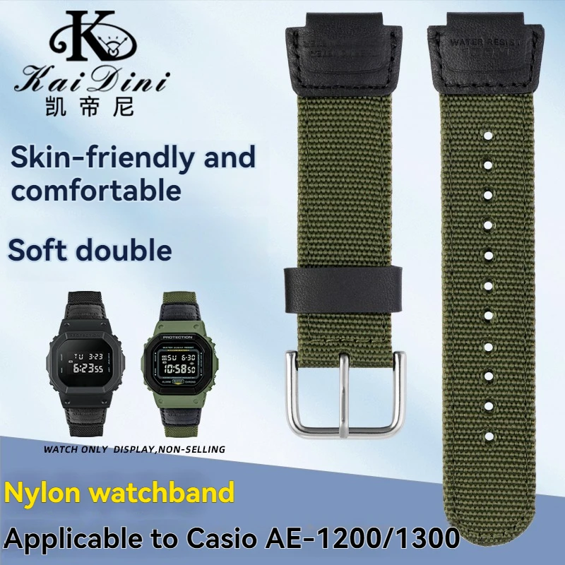 Фото Нейлоновый парусиновый спортивный ремешок 18 мм для Casio W800H AE-1200W/1300/1500 SGW-300 AQ-S810W F91W, выпуклый мужской и женский браслет №1