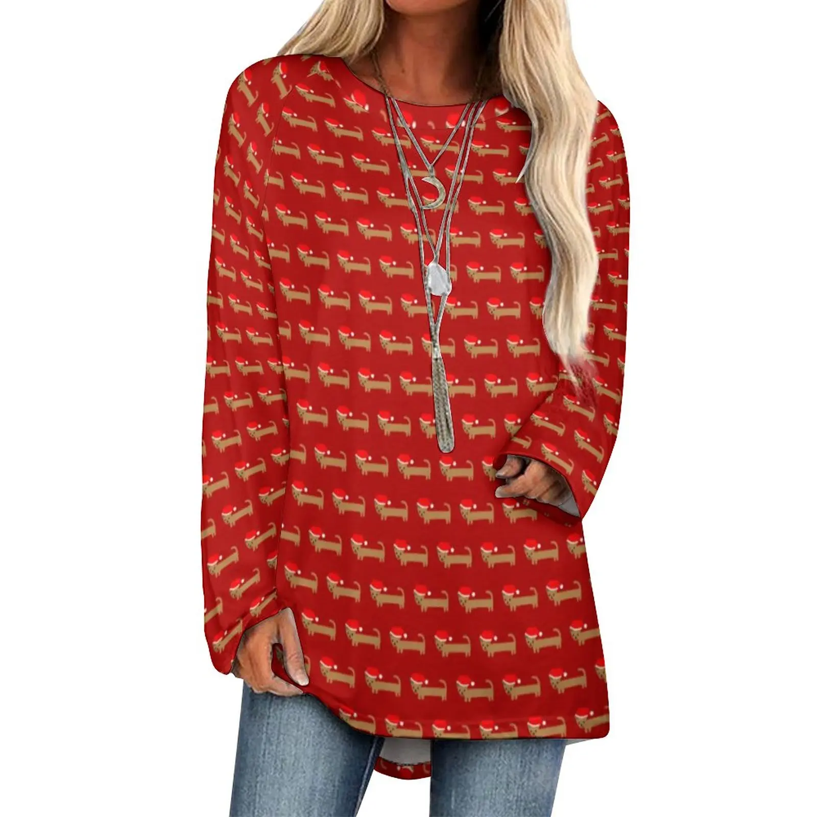 

Рождественская футболка с изображением собаки, Милая футболка с длинным рукавом в виде животного, уличная мода, футболки большого размера, женская одежда на заказ