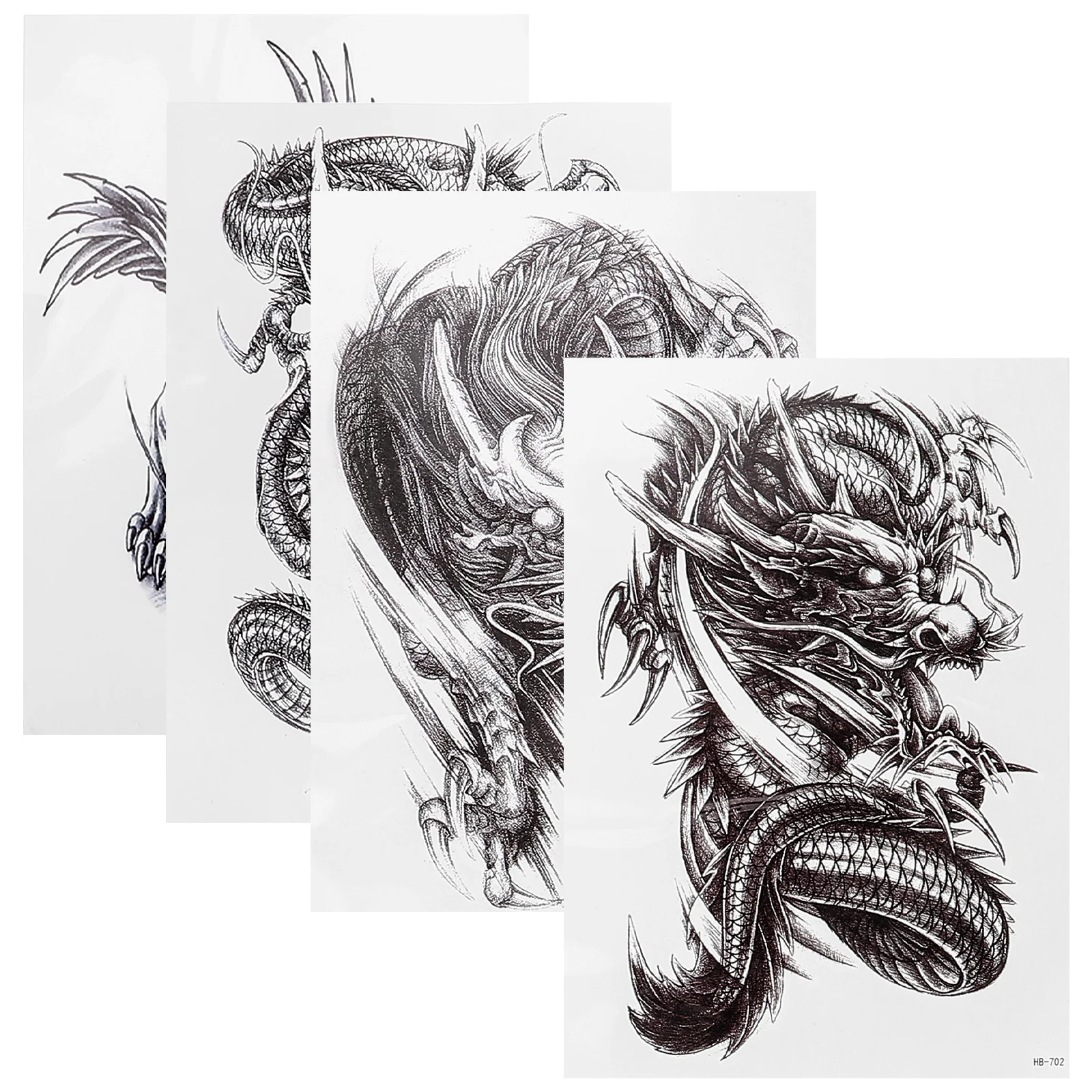 

4 Sheets Fake Tattoos Goth Tattoo Stickers Dragon Tattoos Unique Temporary Tattoos