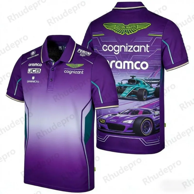 Фото Футболка-поло с короткими рукавами Aston Martin Team Stroll 18 Racing Theme для любителей гонок, спортивный повседневный топ №5
