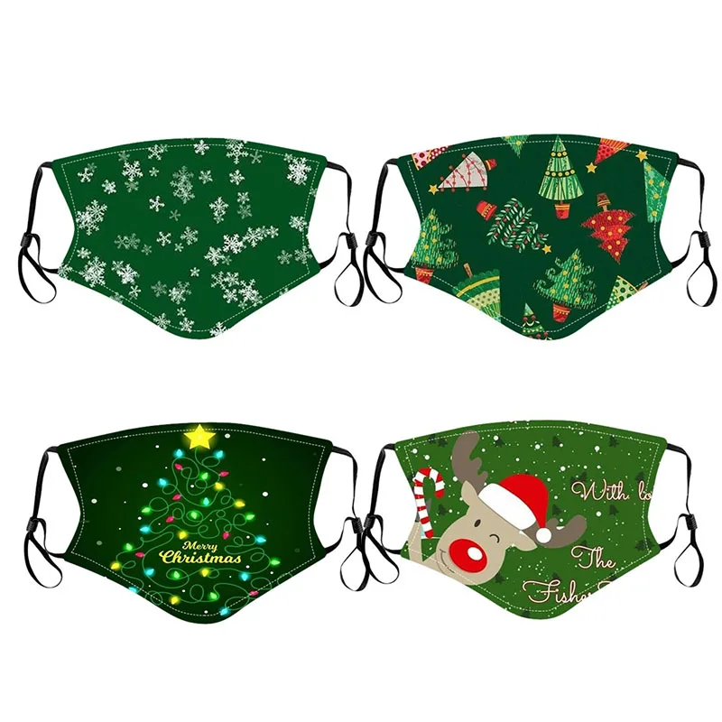 

5/2/1Pcs Green Christmas Facial Mask Reusable Washable Face Warm Windproof Masks Halloween Cosplay Masks