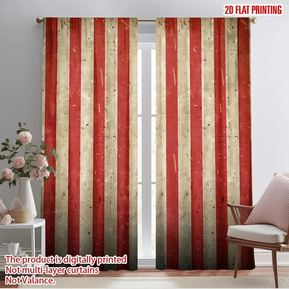 

2 шт. Плоские шторы 2D печать сцены занавески красный и белый полосы