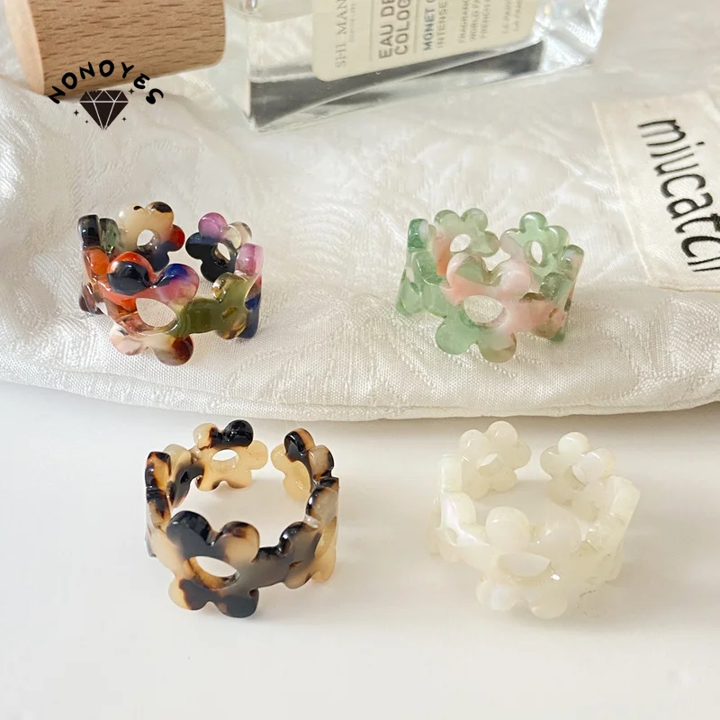 

Nonoyes Macaron Color Series Bohemian Series Color Acetate Resin Open Ring Temperament Women's Ring Party Jewelry Gift Wholesale