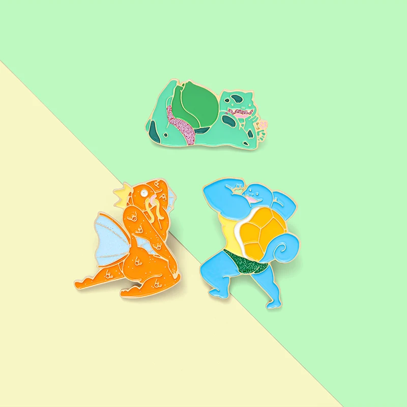 

Funny Strong Animal Enamel Pin Custom Fitness Elf Brooches Bag Lapel Pin Green Blue Orange Badge Custom Jewelry Gift for Kids