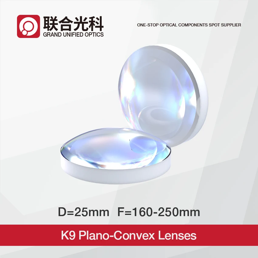 

K9 Plano Convex Lenses With VIS NIR SWIR Coating For Optical Lab Dia25mm FL160mm 200mm 250mm