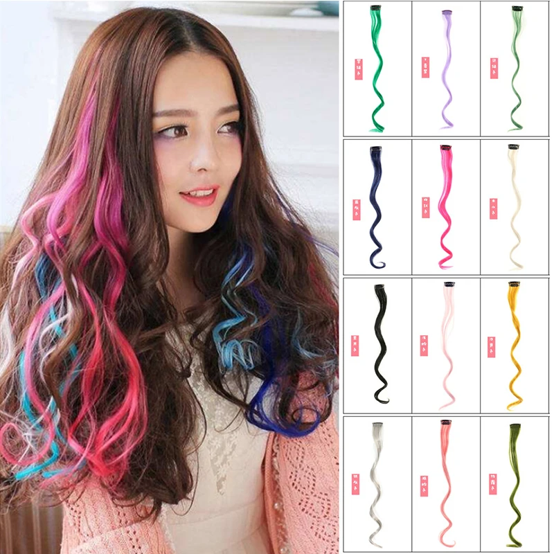 

Синтетические вьющиеся красочные волосы для наращивания, зажим для парика, подвесной ушной краситель, волнистые волосы радужного цвета, прочные длинные вьющиеся волосы