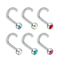 1pc g23 titanium nose ring j shape crystal stone nose stud earring nail piercing cartilage fashion body jewelry