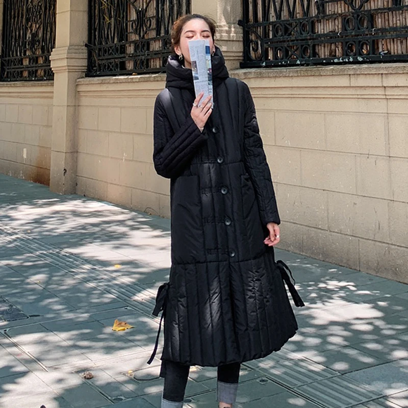 Winter X-long Jacket Plus Size Women Single Breasted Solid Female Cold Coat Hooded Stand Collar Casual Thick 2021 Women's Parkas