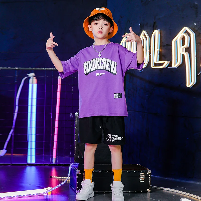 

Детский костюм Красивые шорты с коротким рукавом в стиле хип-хоп Корейская версия для мальчиков Модный костюм для выступлений