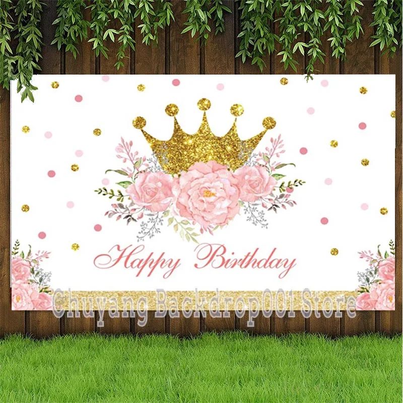 Crown Backdrop Princess Girls Birthday Party Flower Baby Shower Customize Photography Background Photo Studio Decor Banner Prop