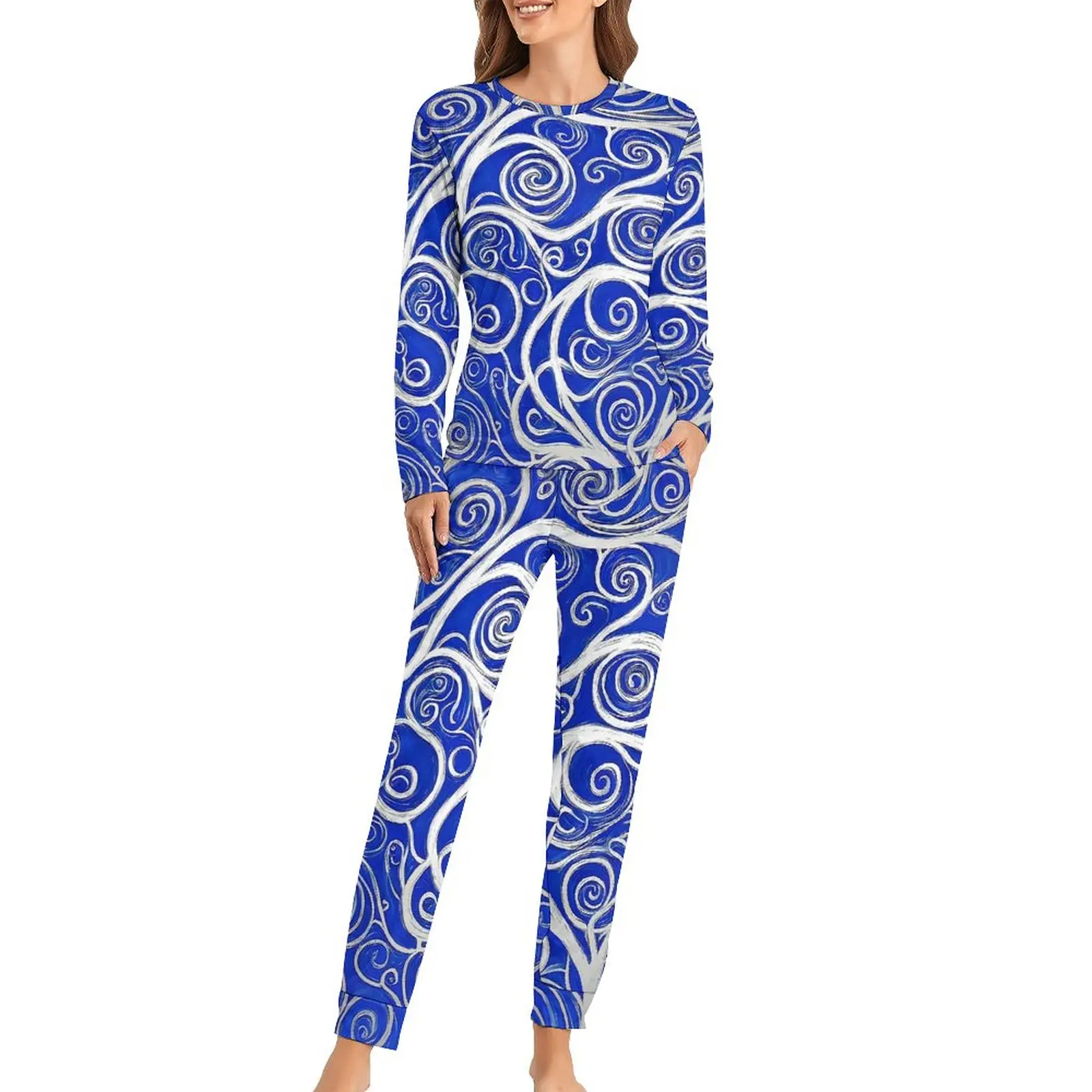 

Пижама с деревьями и ворсами, романтический пижамный комплект с абстрактным рисунком, Женская Повседневная Свободная Пижама большого размера с длинными рукавами