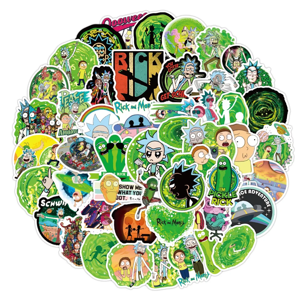 50 новых наклеек с граффити Рик и Морти водонепроницаемые наклейки на чемодан