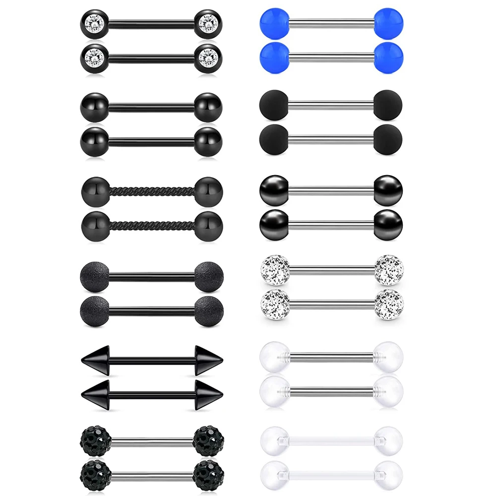 

14G Tongue Rings Nipplerings Straight Bar Nipple Piercing Ring Barbell Stainless Steel 16mm Nipple Tongue Rings Black