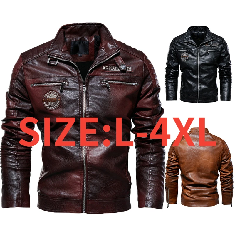 

Men's Leather Jacket New Men's PU Coat Motorcycle Suit Plush Leather Coat
