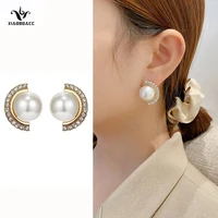 xiaoboacc s925 silver needle pearl earrings women fashion diamond fan stud earring jewelry