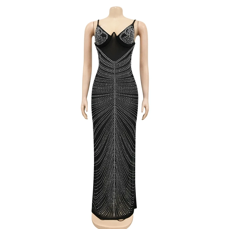 Блестящее прозрачное Сетчатое длинное платье-макси женское блестящее вечернее