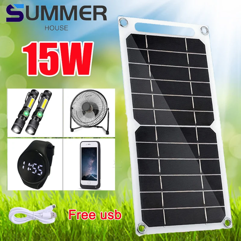 15W Solar Panel 5V USB Portable Power Outdoor Monocrystallin