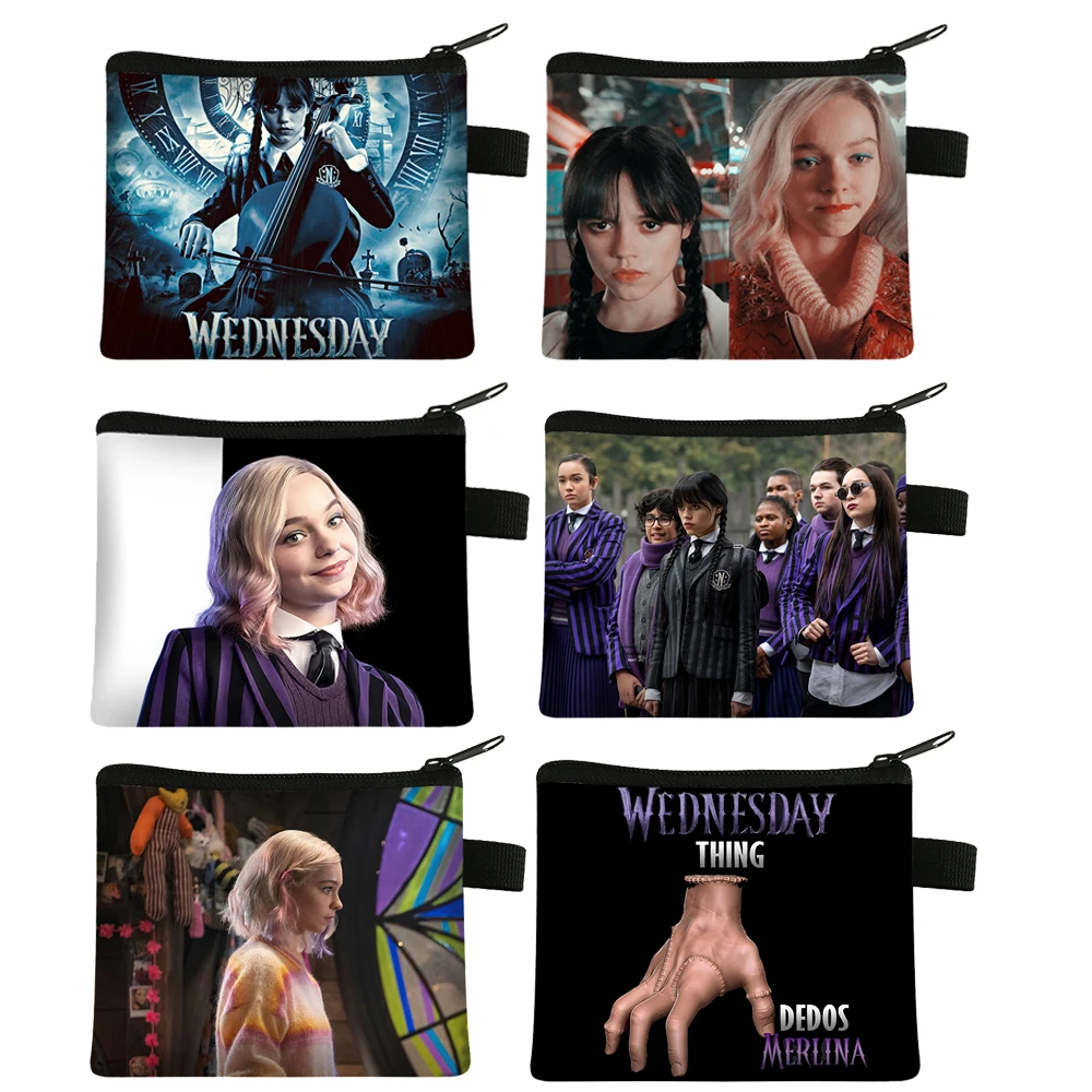 

Wednesday Addams and Enid Coin Bag Nevermore Academy Women Purse Credit Card Key Earphone Holder Girls Coin Purse Wallet Gifts