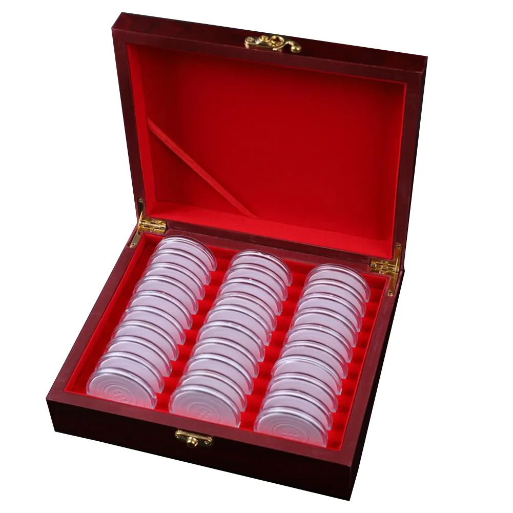 

30 Pcs Wood Coin Protection Display Box Storage Case Holder Round Box Commemorative Collection Box #WO