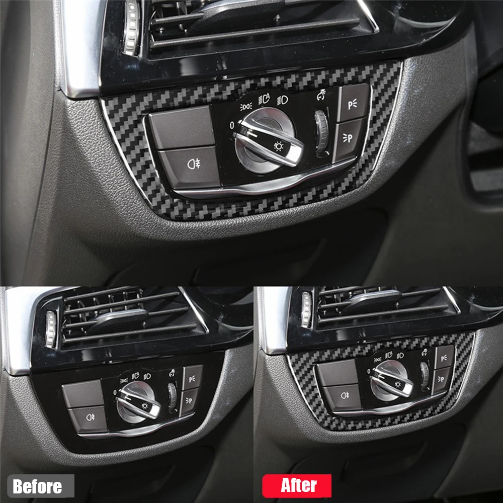 

For BMW 5 Series G30 2018 2019 2020 2021 Soft Carbon Car Interior Headlamps Adjustment Switch Button Cover Trim Accessories