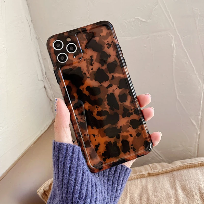 

Custodia con stampa leopardata color ambra SHACK per iphone 12 12Pro Max 11 11Pro XR X XS Max 7 8 Plus SE 2020 custodia morbida