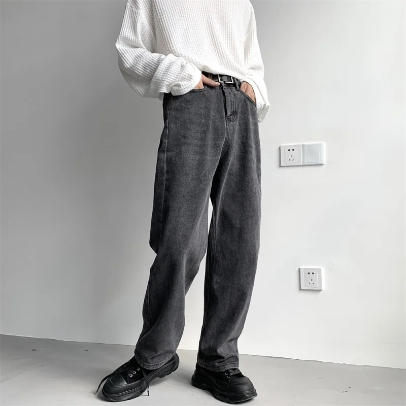Korean Blue/Black Jeans Men Fashion Casual Baggy Wide-leg Jeans Men Streetwear Loose Hip-hop Straight Denim Pants Mens Trousers