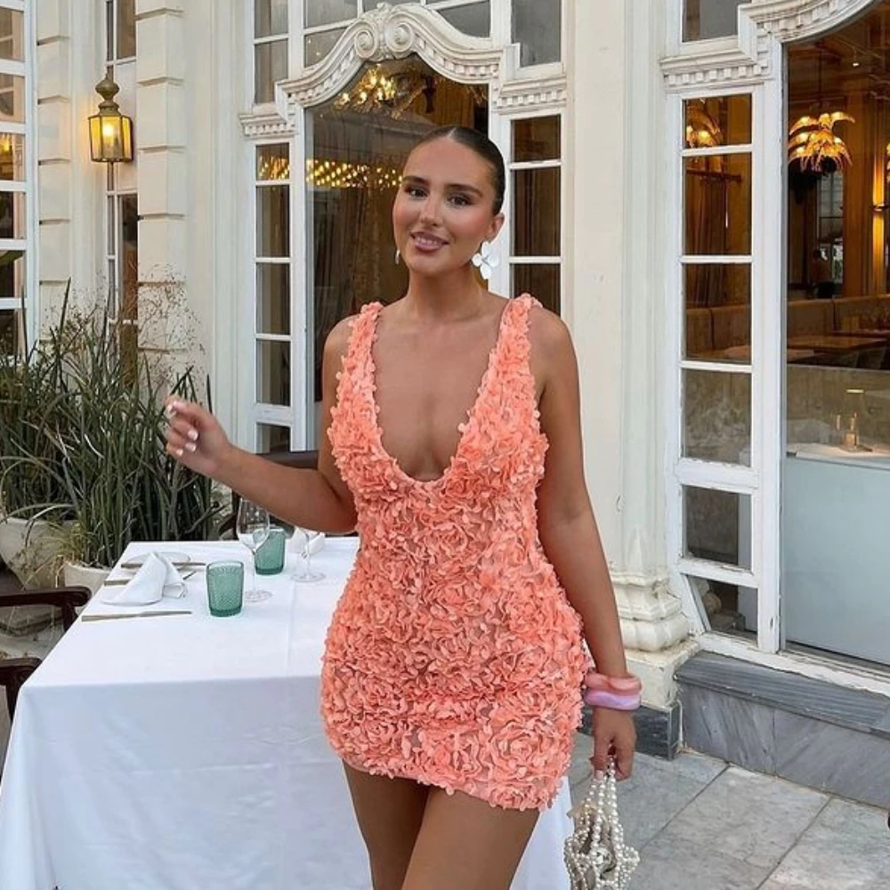 Suninheart летнее мини-платье с цветочной аппликацией сексуальное 2024 новые