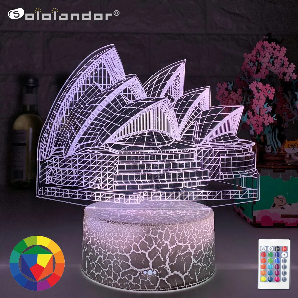 

New Sydney Opera House 3d Illusion Led Baby Night Light Color Changing Bedroom Decor Lights Unique Birthday Gift Table Usb Lamp