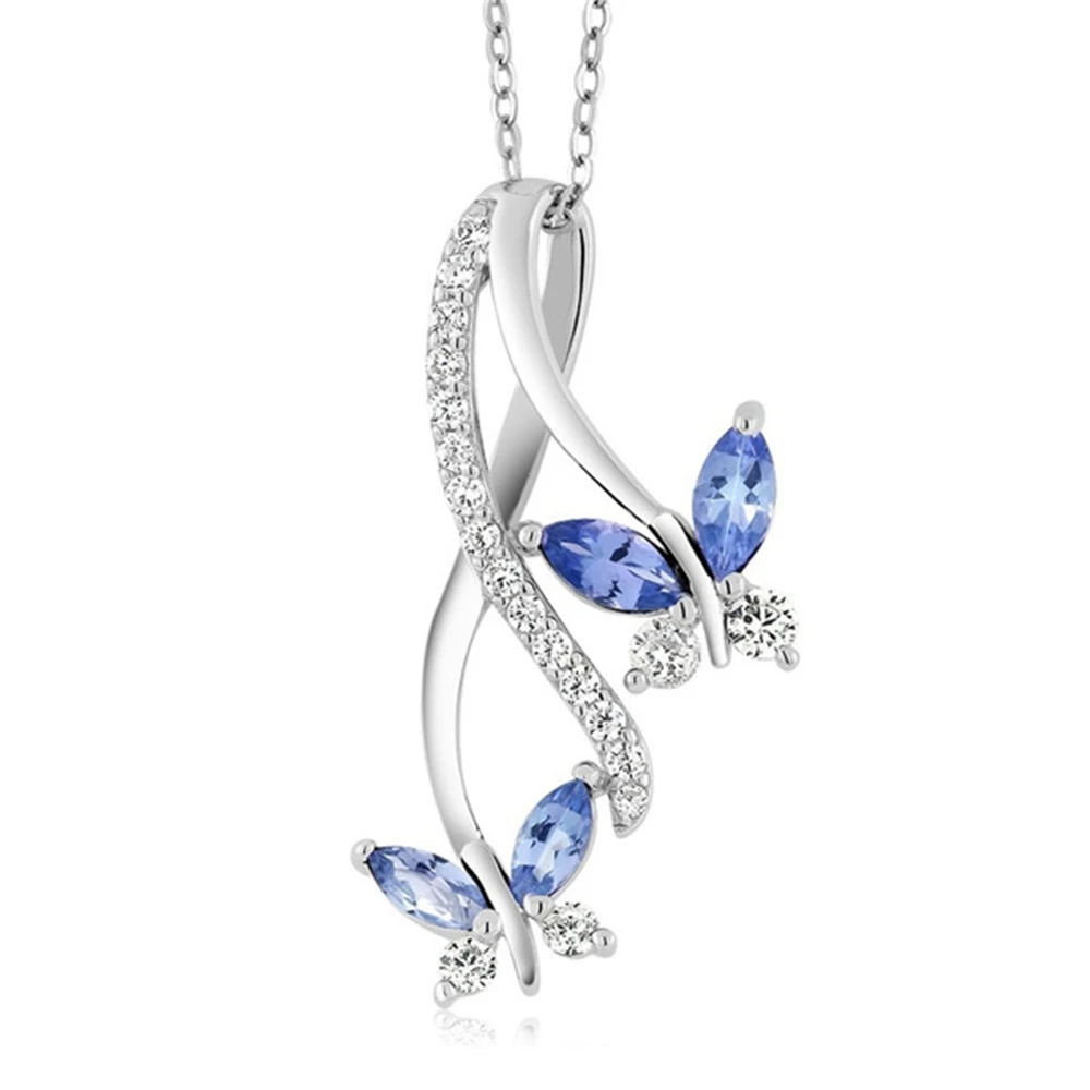 

Simple Zircon Butterfly Necklace Gem Stone Birthstone Crystal Pendant Necklace For Women Birthday Gift Wedding Jewelry