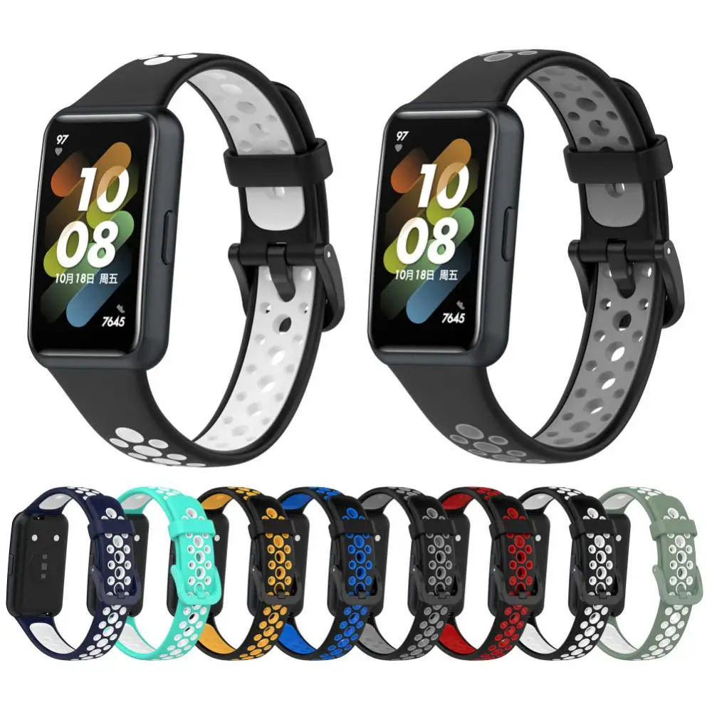 

Ремешок силиконовый для смарт-часов Huawei Band 7, дышащий мягкий спортивный браслет, восемь цветов