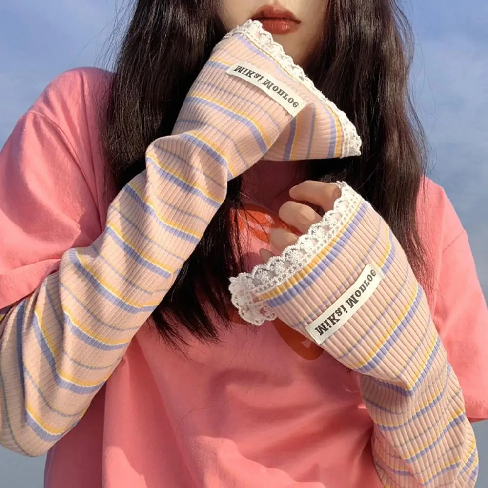 Солнцезащитные шелковые длинные рукава в полоску для защиты от солнца тонкие