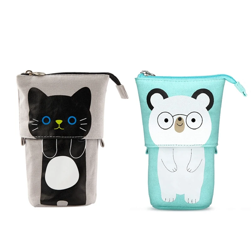 

ANGOO 2 Pack Sliding Pencil Case With Zipper, Standing Telescopic Cute Pencil Pouch, Boba Bags, Makeup Bag, Media Storage Bag