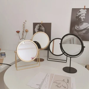 Make Up Mirror Decorative INS Simple Ironwork Rotatable Table Mirrors Students Simple Table Top Dressing Mirrors For Women