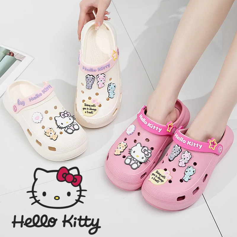 

Сандалии Hello Kitty детские, тапочки, аниме мультяшный Кот, летняя нескользящая обувь для девочек, пляжная обувь с дырками, подарок на Рождество