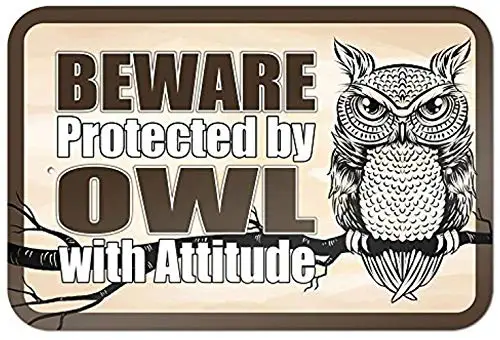

Beware Protected by Owl with Attitude 12 X 18 Inch Aluminum Metal Sign