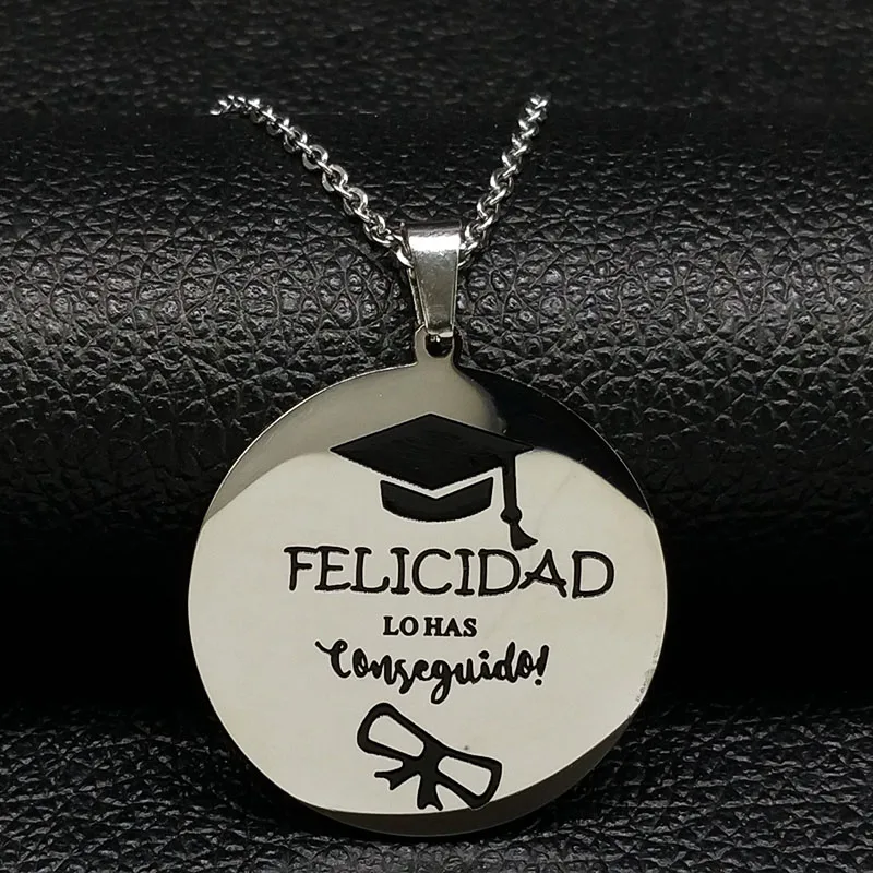 

FELICIDAD Black Enamel Stainless Steel Necklaces Graduation Gift Necklaces Pendants Jewelry acero inoxidable joyeria N18203