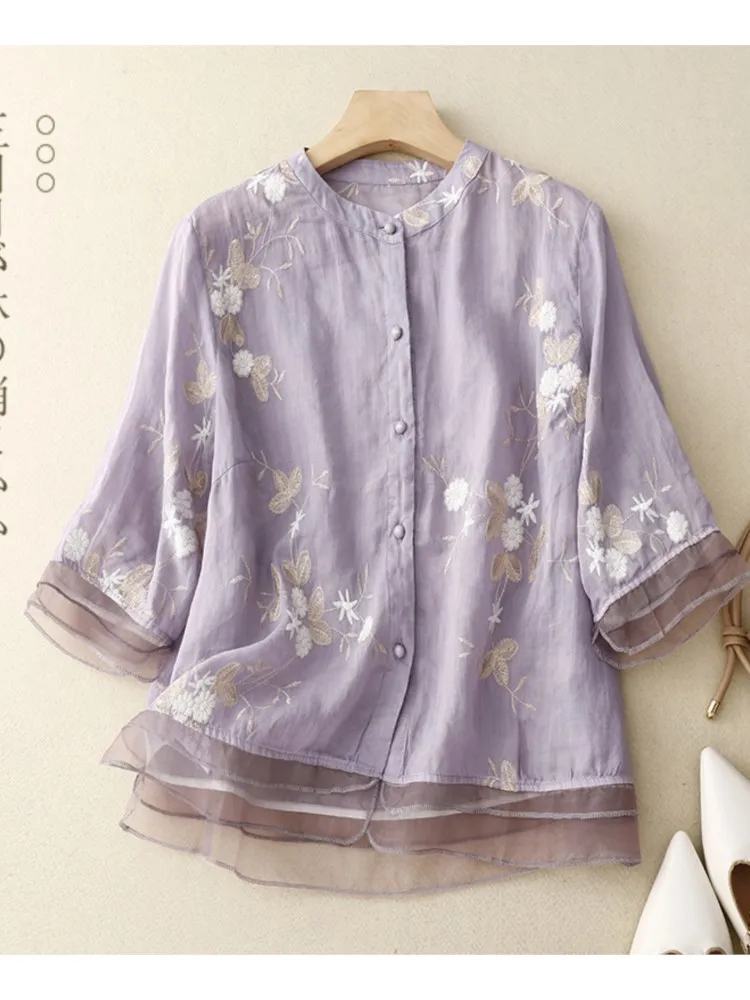 Женская блузка-рубашка с воротником-стойкой однобортная блузка из газовой ткани