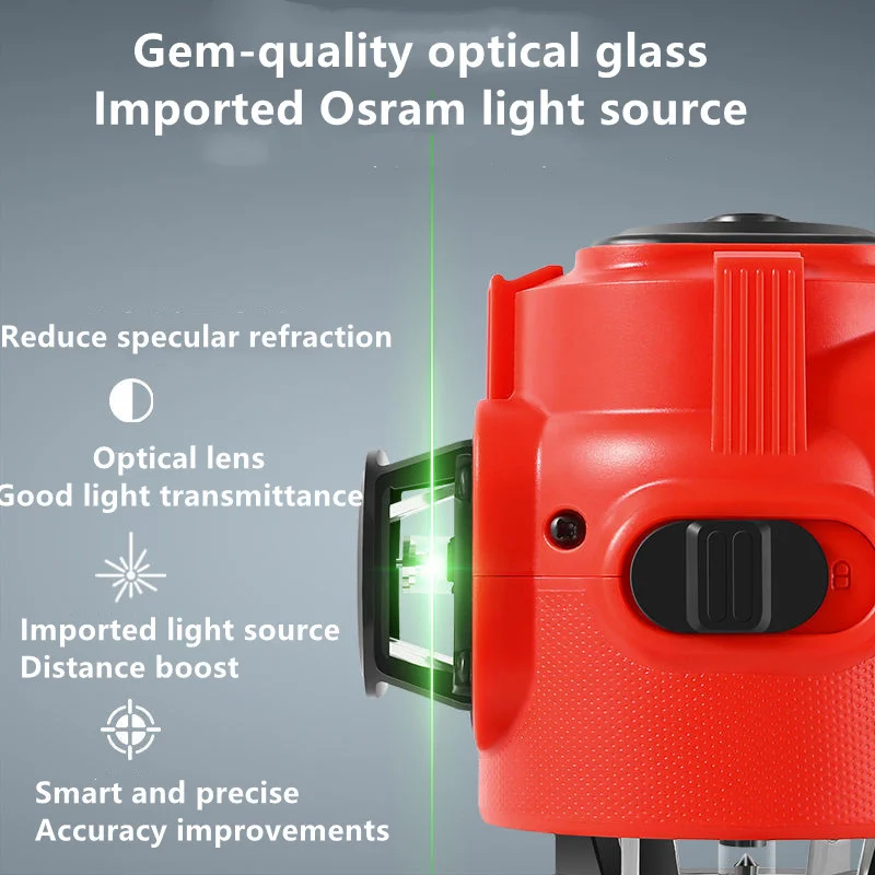16 линий 4D лазерный уровень зеленый луч 360 вращений самонивелирующийся
